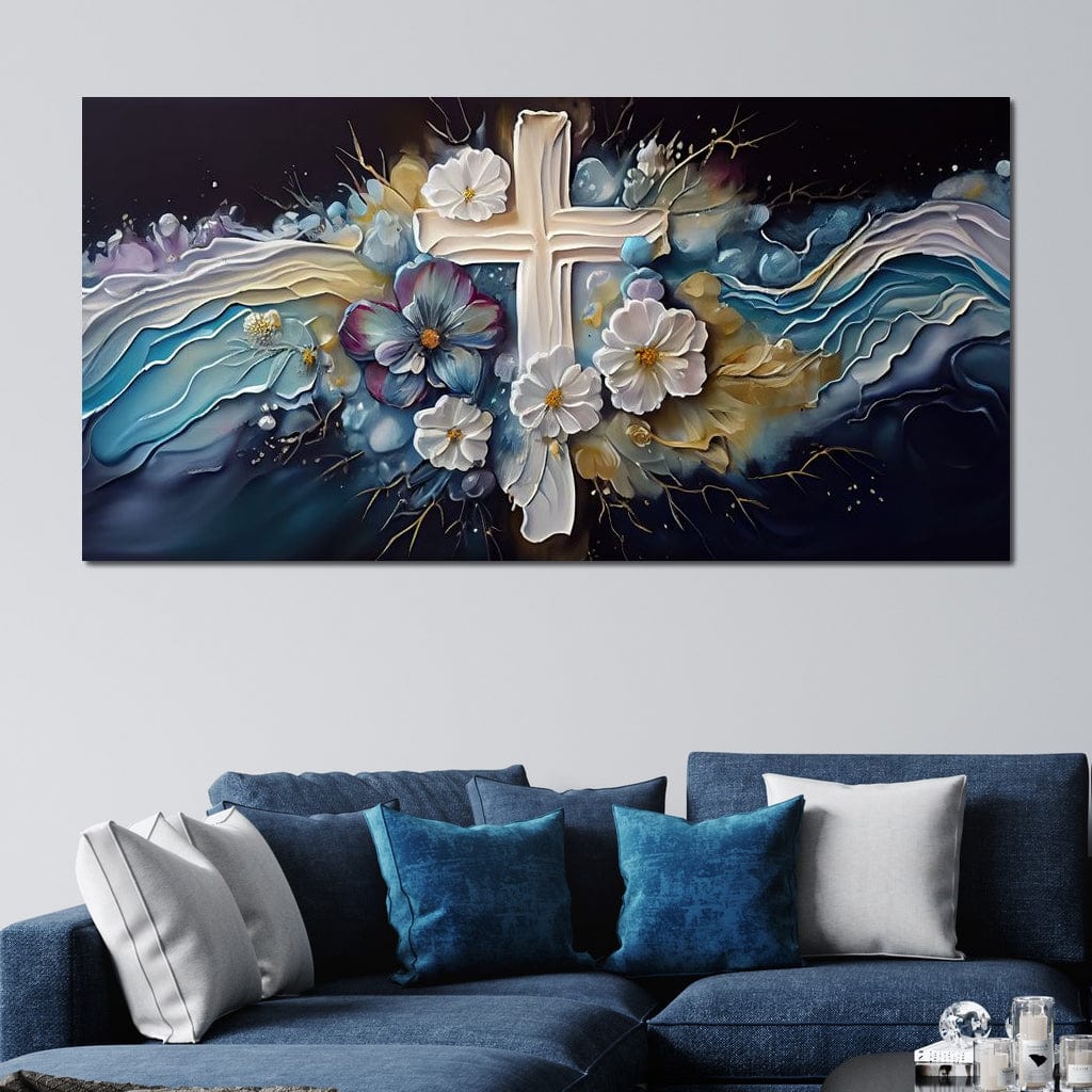 Tablou canvas decorativ cu tablou canvas cu cruce si flori