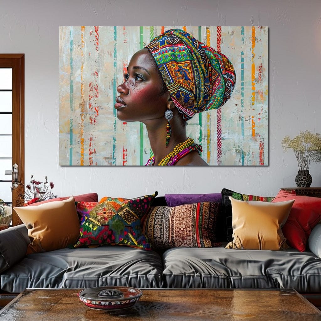 Tablou canvas cu tablou canvas cu femeie africana si turban colorat