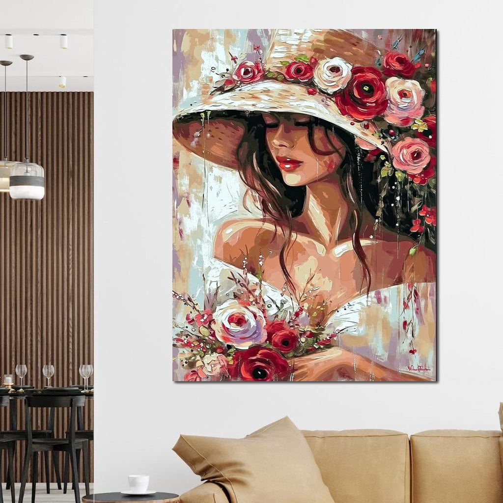 Tablou canvas cu portret de femeie cu palarie, tablou canvas pentru perete