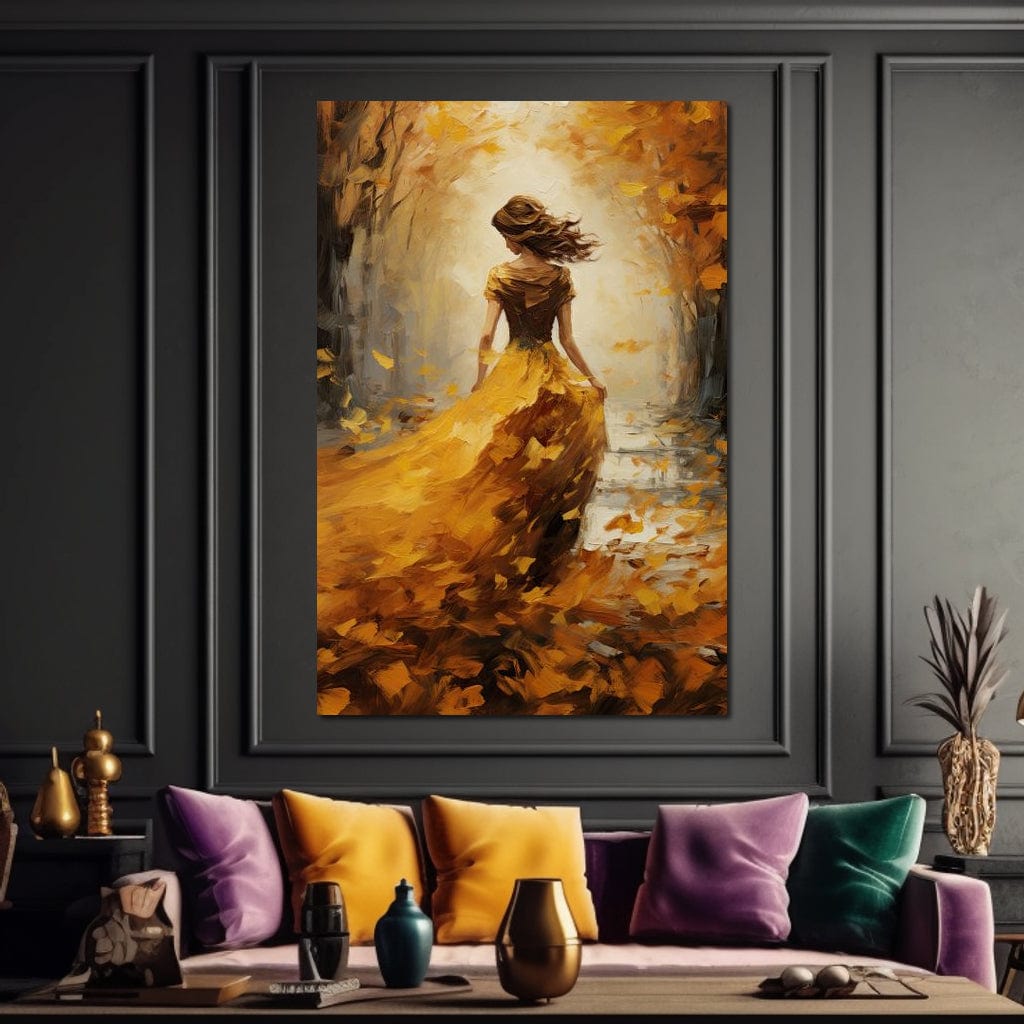 Tablou canvas decorativ cu tablou canvas cu femeie in rochie galbena