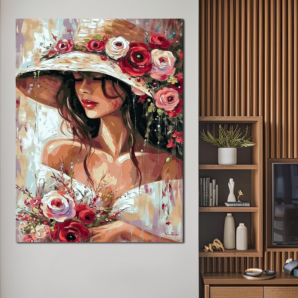 Tablou canvas cu tablou canvas cu portret de femeie cu palarie