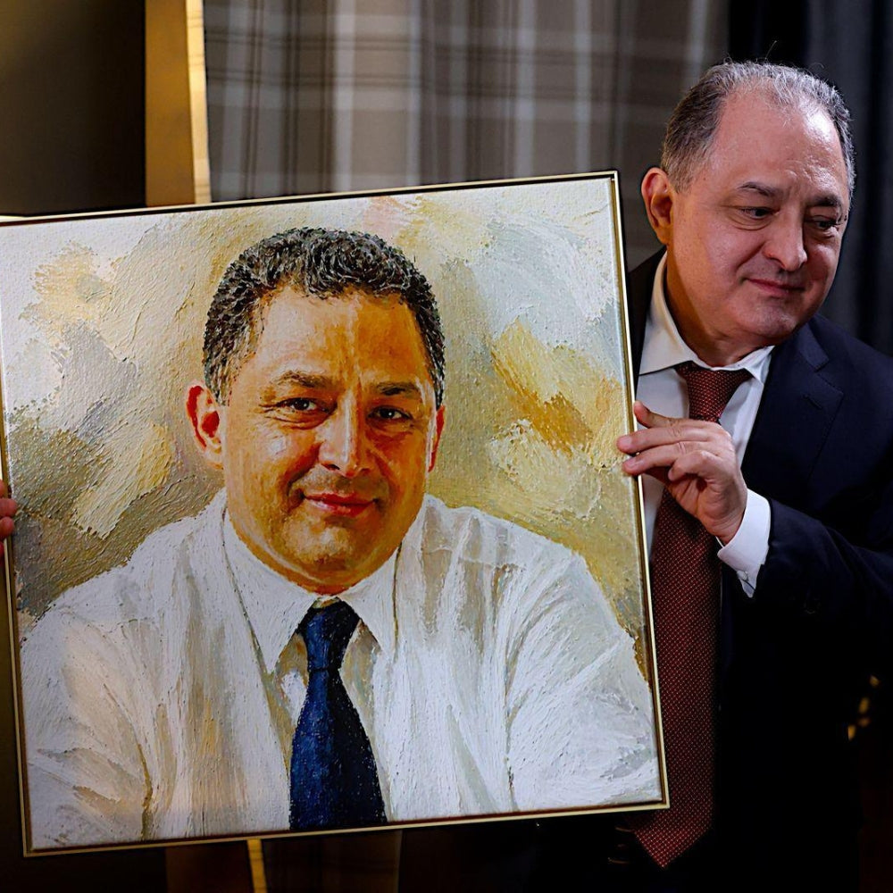Imagine cu tablou canvas cu cuplu in peisaj de iarna, tiparita pe panza canvas