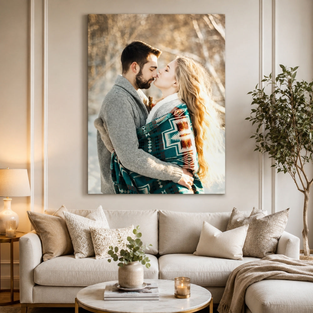 Tablou canvas cu tablou canvas cu cuplu in peisaj de iarna