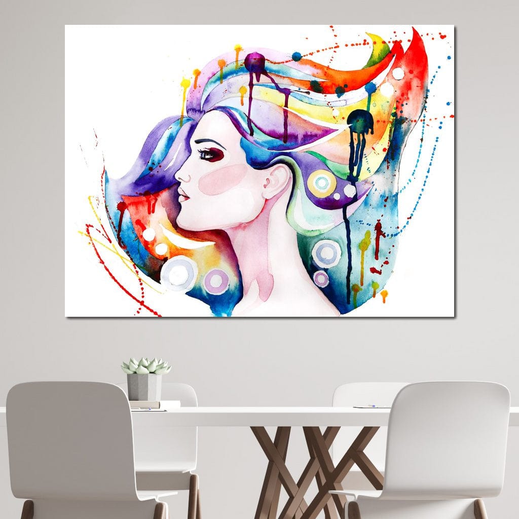 Pictura profil femeie par colorat, tablou canvas pentru perete