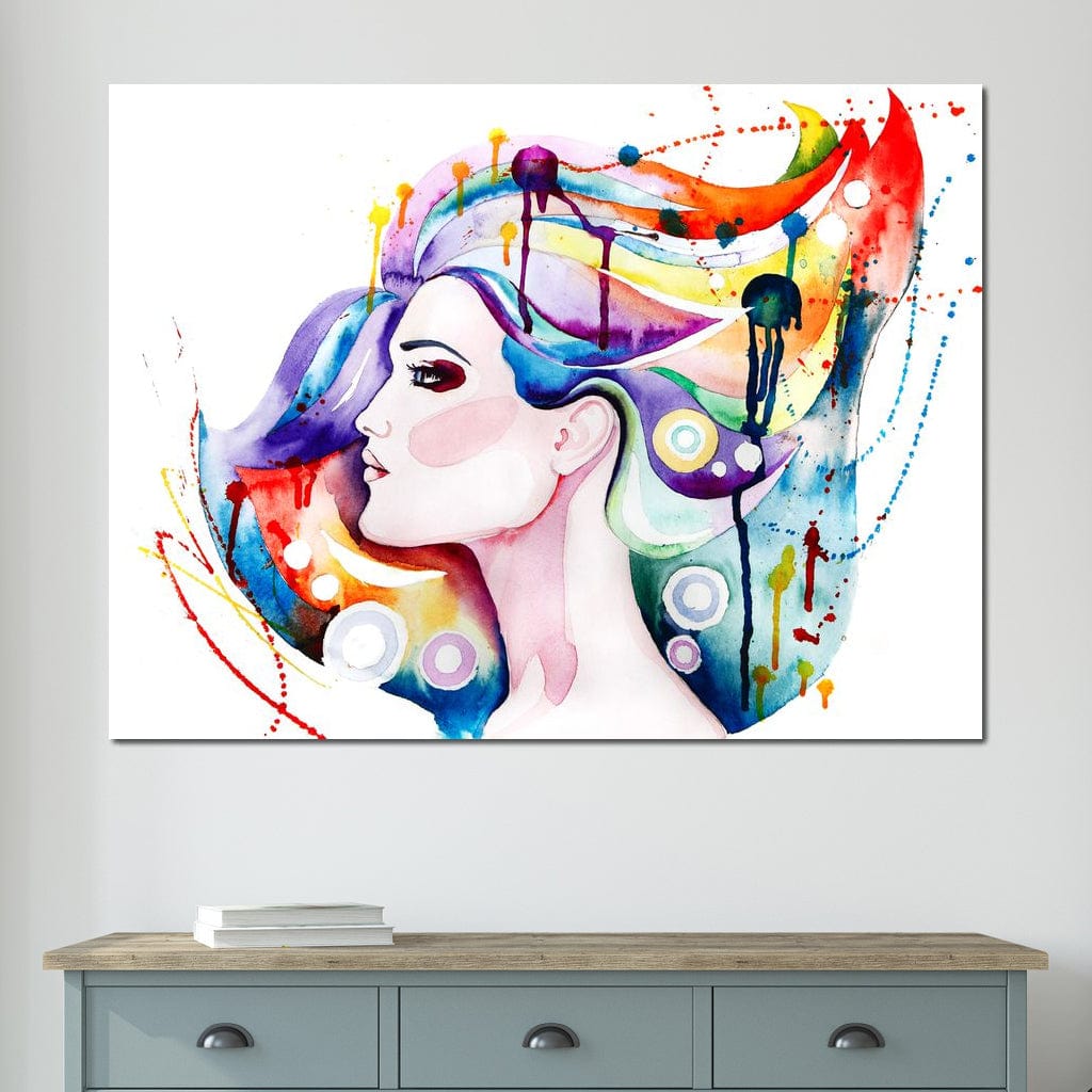 Tablou canvas decorativ cu pictura profil femeie par colorat