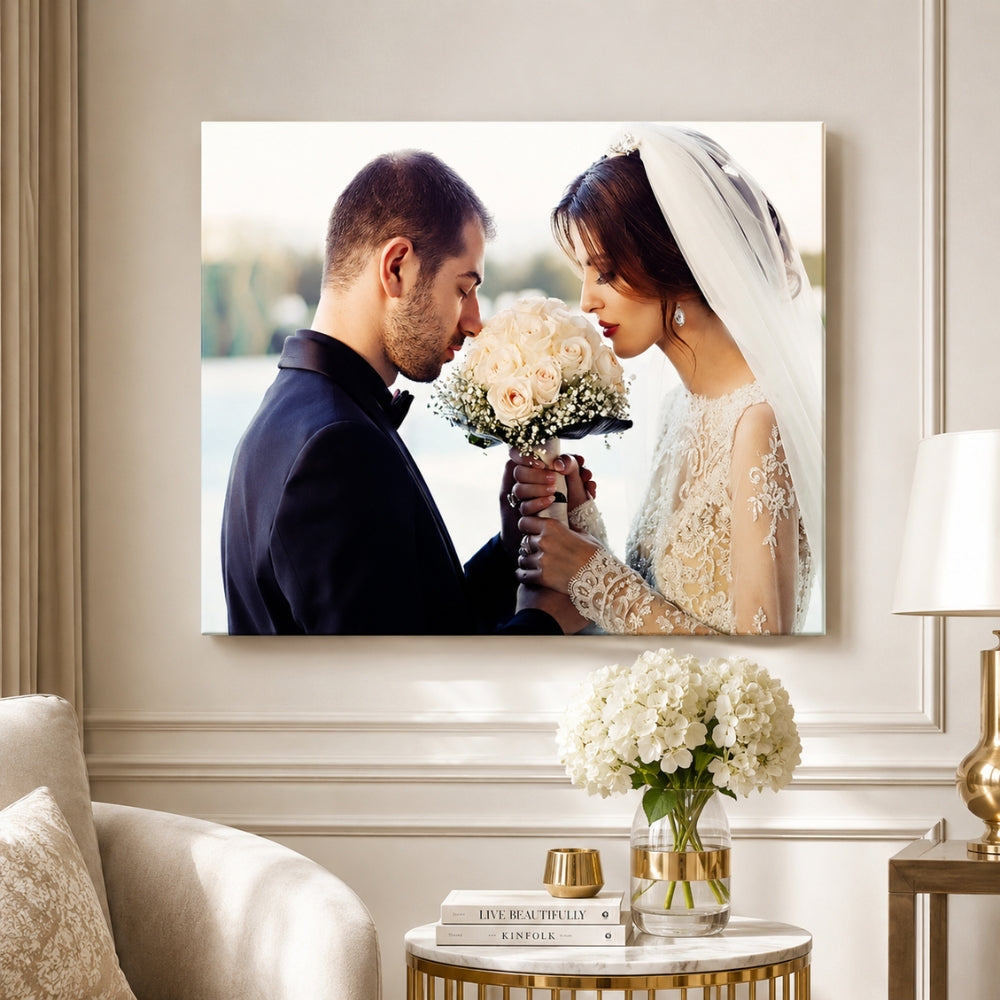 Imagine cu tablou canvas cu miri in costum si rochie, tiparita pe panza canvas