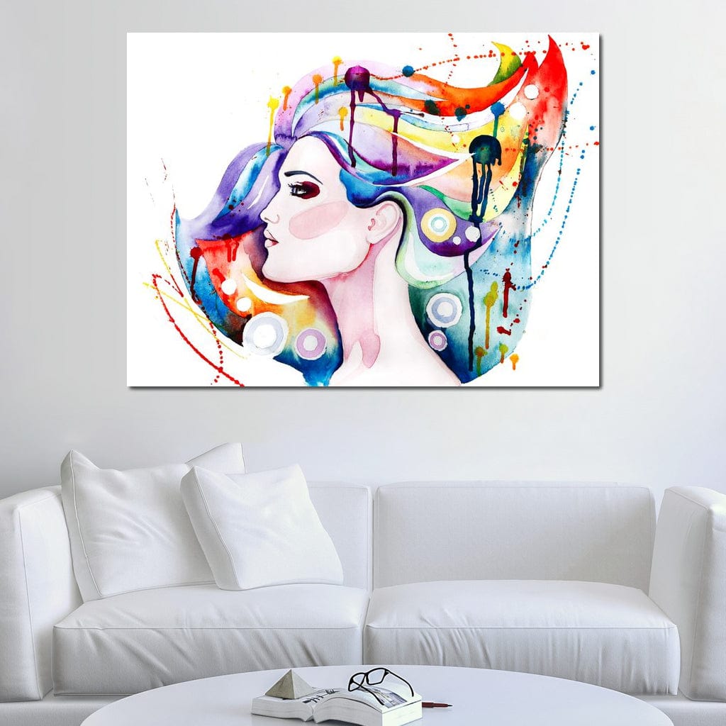 Imagine cu pictura profil femeie par colorat, tiparita pe panza canvas
