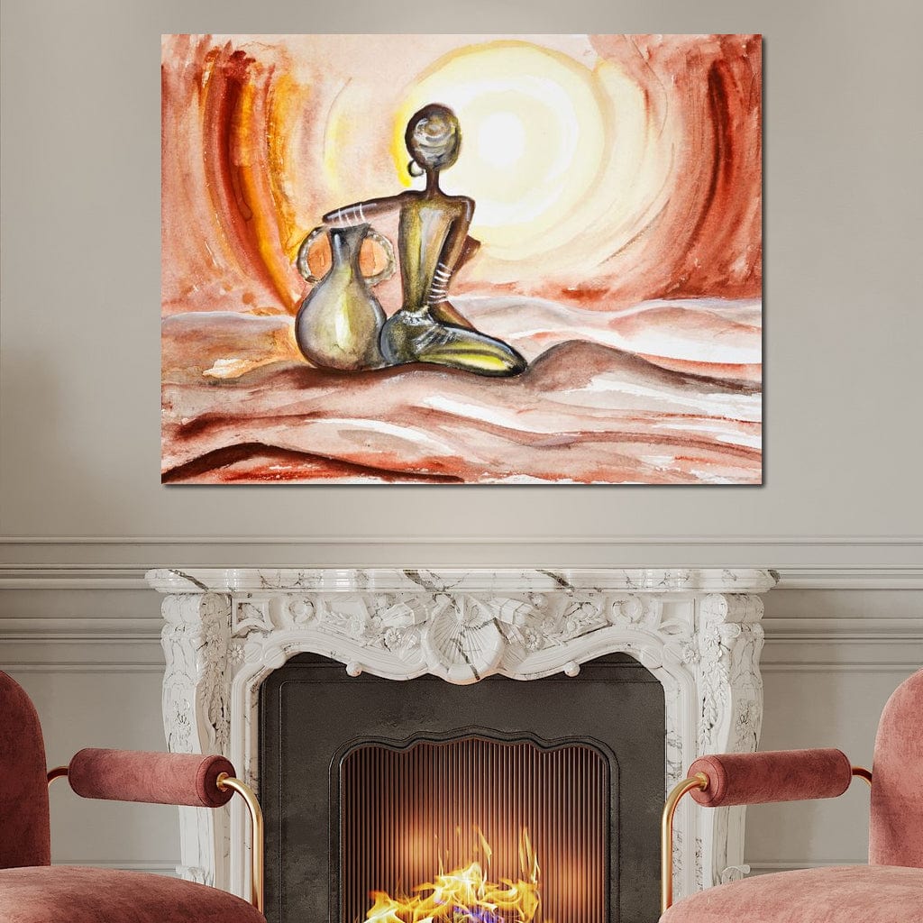 Imagine cu tablou canvas cu femeie in desert, tiparita pe panza canvas