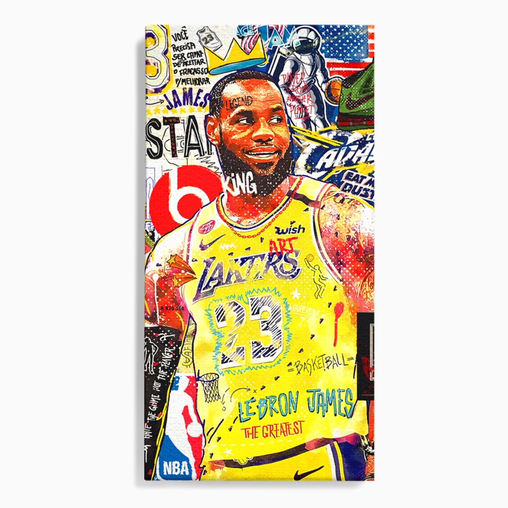 Tablou canvas cu tablou canvas cu portretul lui lebron james, fara rama, pe sasiu de lemn