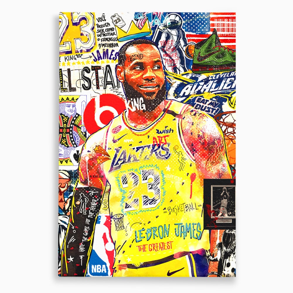 Tablou canvas cu tablou canvas cu portretul lui lebron james, fara rama, pe sasiu de lemn