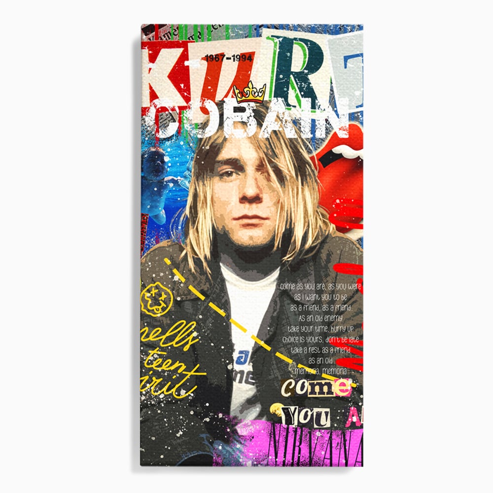 Tablou canvas cu tablou canvas cu portretul lui kurt cobain, fara rama, pe sasiu de lemn