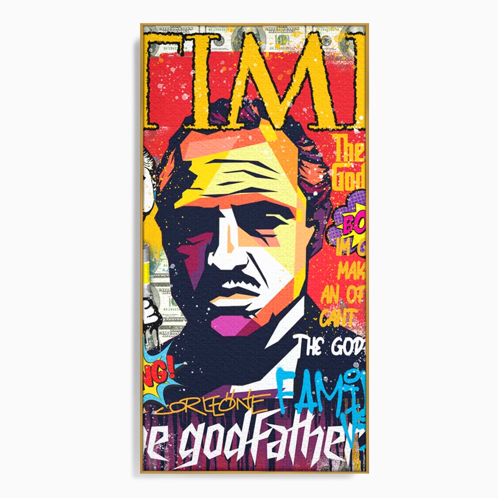 Tablou canvas cu tablou canvas portret mafiot stil pop art, in rama de aluminiu auriu