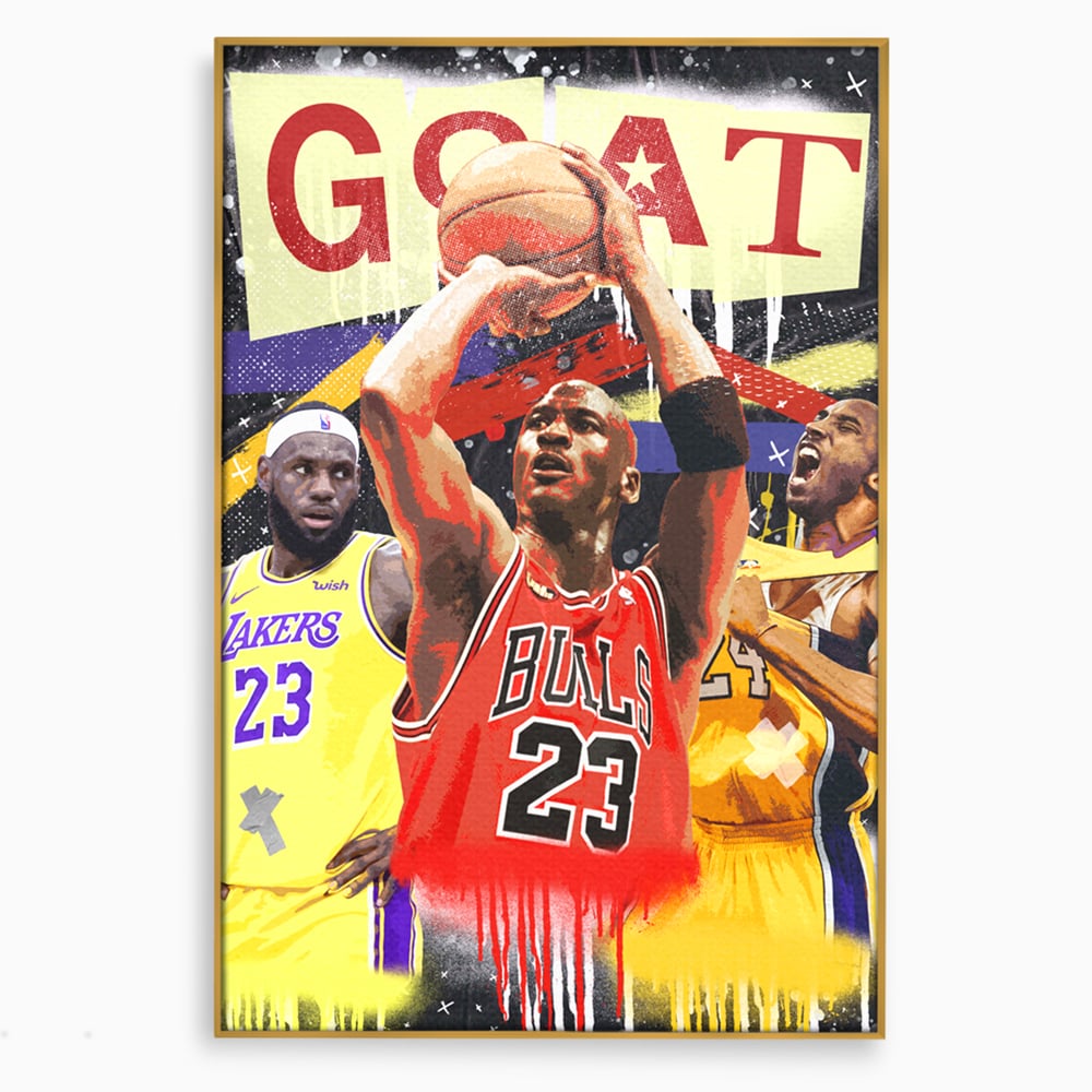 Tablou canvas cu tablou canvas cu michael jordan in actiune, in rama de aluminiu auriu