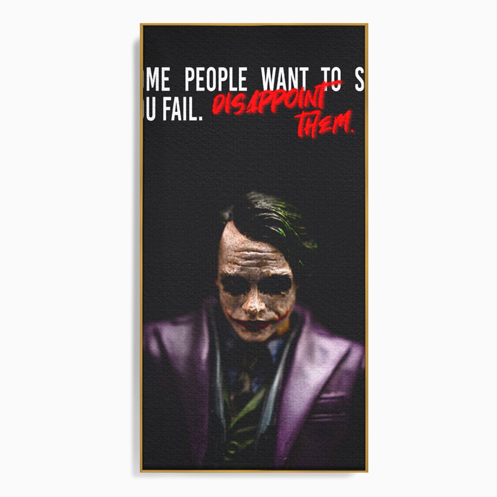 Tablou canvas cu tablou canvas cu joker si mesaj motivational, in rama de aluminiu auriu