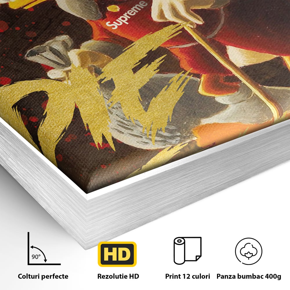 Detaliu al suprafetei: tablou canvas cu scrooge mcduck, in rama de aluminiu argintiu