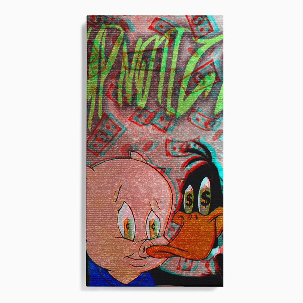 Tablou canvas cu tablou canvas cu daffy duck si porky pig, fara rama, pe sasiu de lemn
