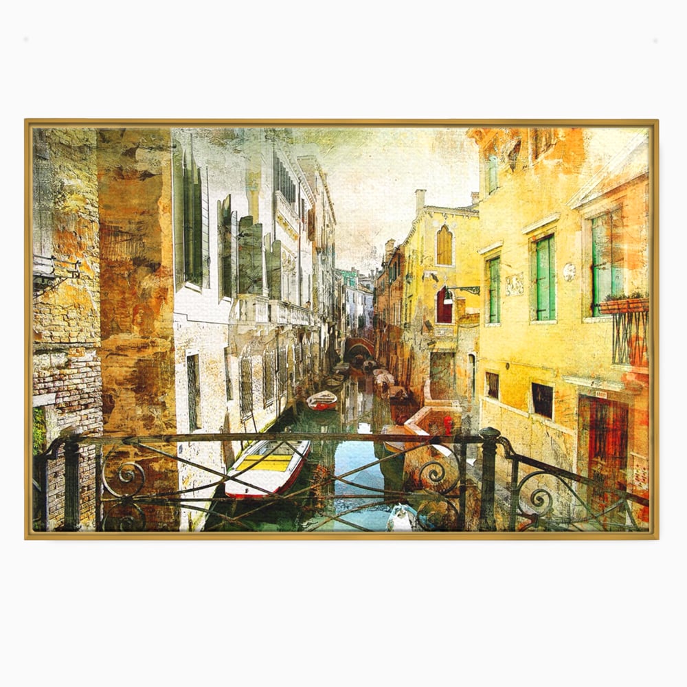 Tablou canvas cu tablou canvas cu peisaj venetian, in rama de aluminiu auriu
