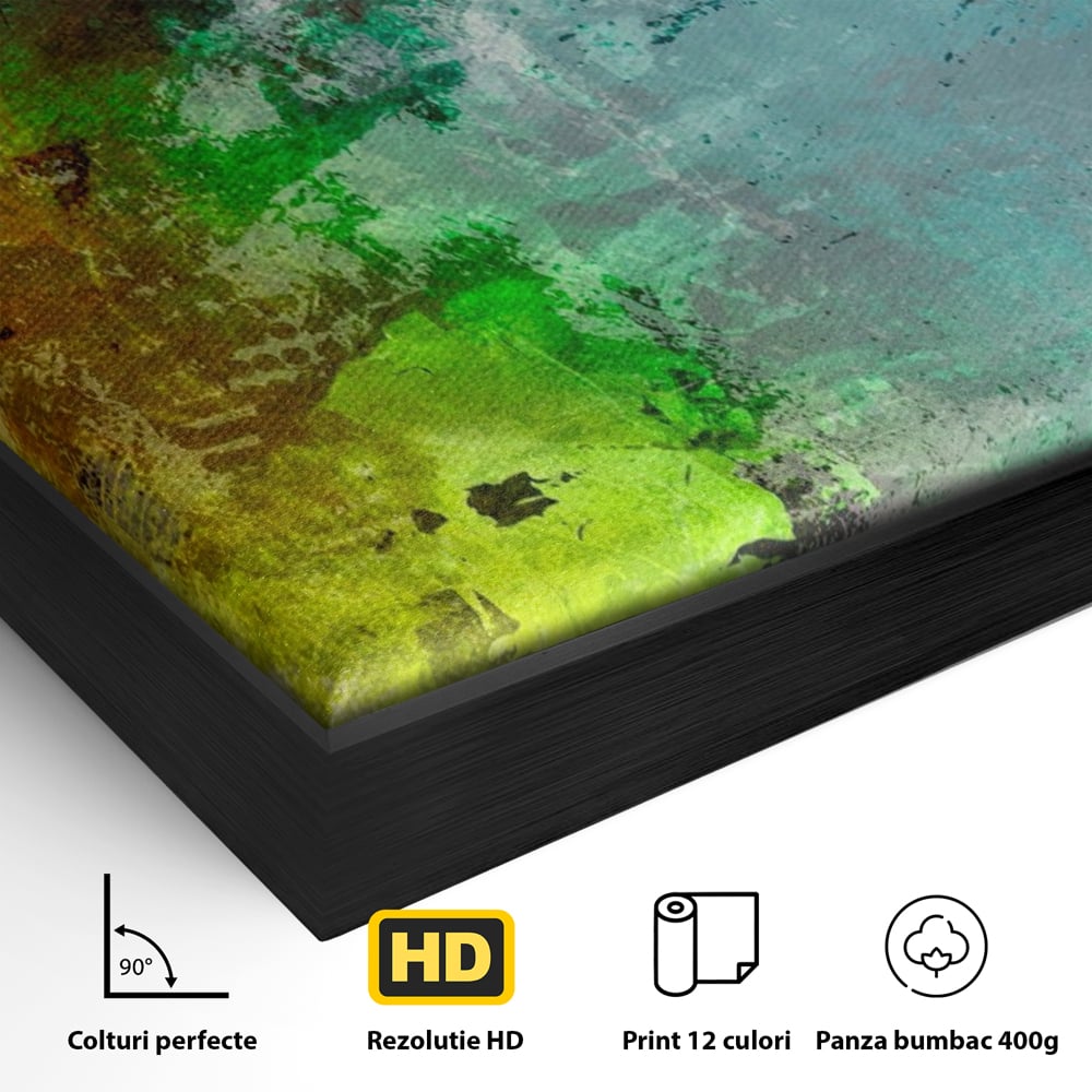 Detaliu al suprafetei: tablou canvas cu compozitie abstracta, in rama de aluminiu negru
