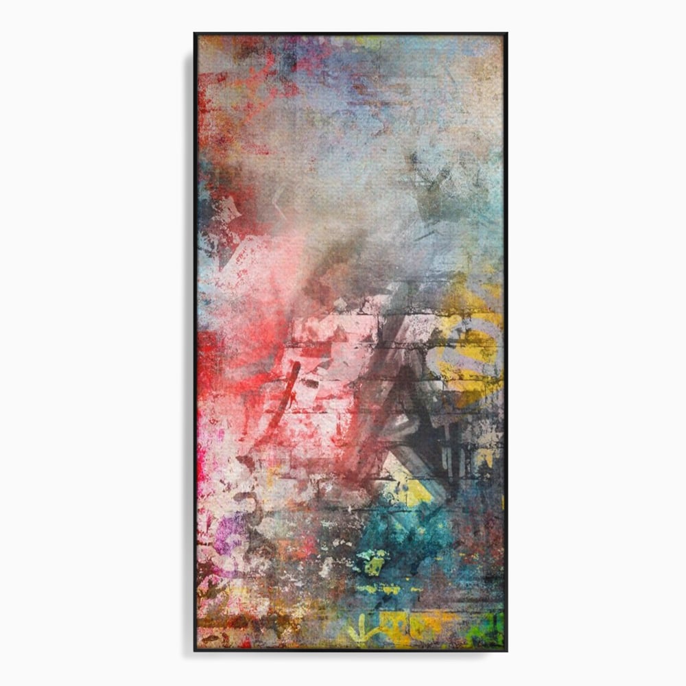 Tablou canvas cu tablou canvas cu arta abstracta si graffiti, in rama de aluminiu negru