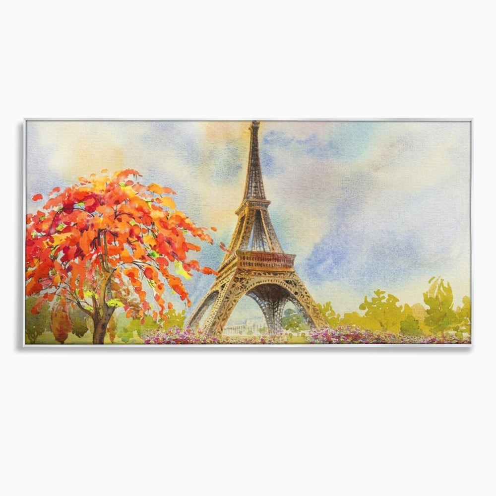 Tablou canvas cu pictura cu turnul eiffel si indragostiti, in rama de aluminiu argintiu