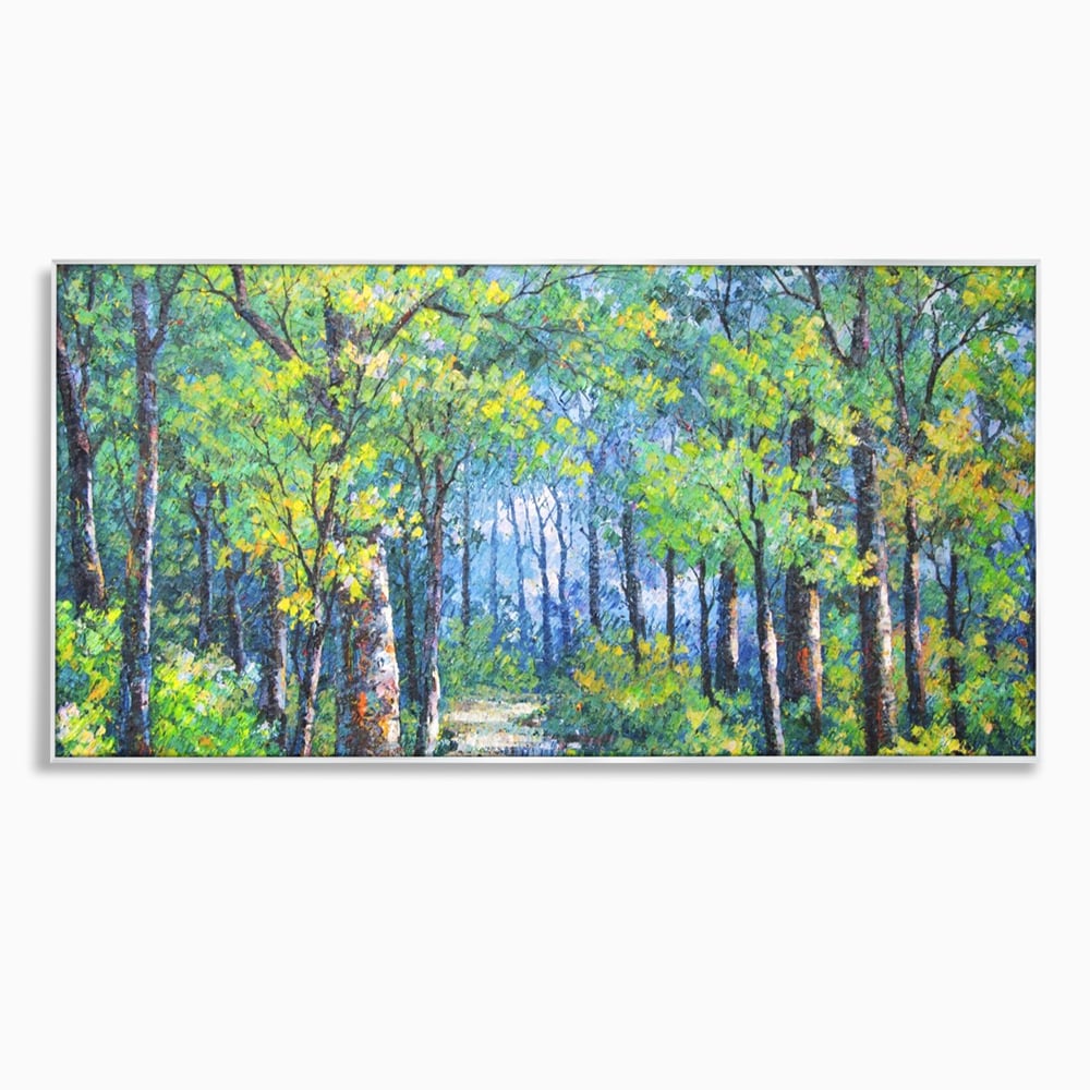 Tablou canvas cu tablou canvas cu peisaj de padure, in rama de aluminiu argintiu