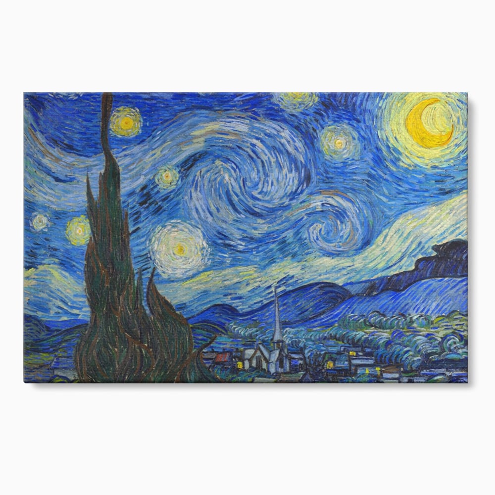 Tablou canvas cu reproducere pictura noapte instelata van gogh, fara rama, pe sasiu de lemn