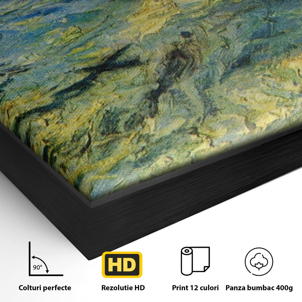 Detaliu al suprafetei: reproducere pictura marina cu barci van gogh, in rama de aluminiu negru