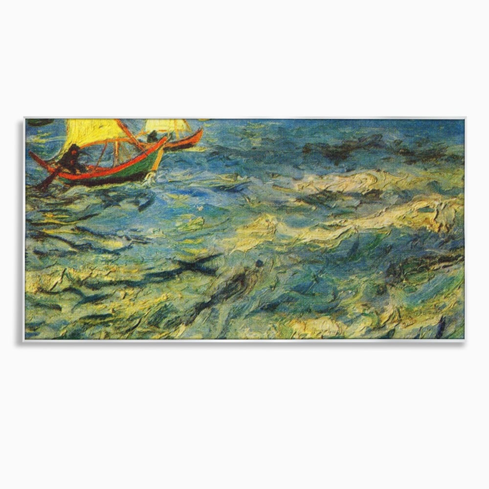 Tablou canvas cu reproducere pictura marina cu barci van gogh, in rama de aluminiu argintiu