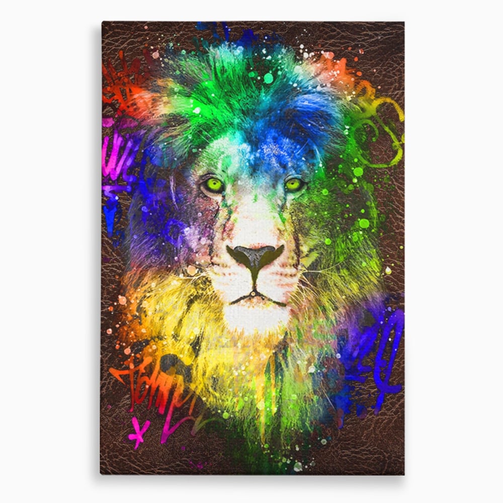 Tablou canvas cu tablou canvas cu leu pictat, fara rama, pe sasiu de lemn