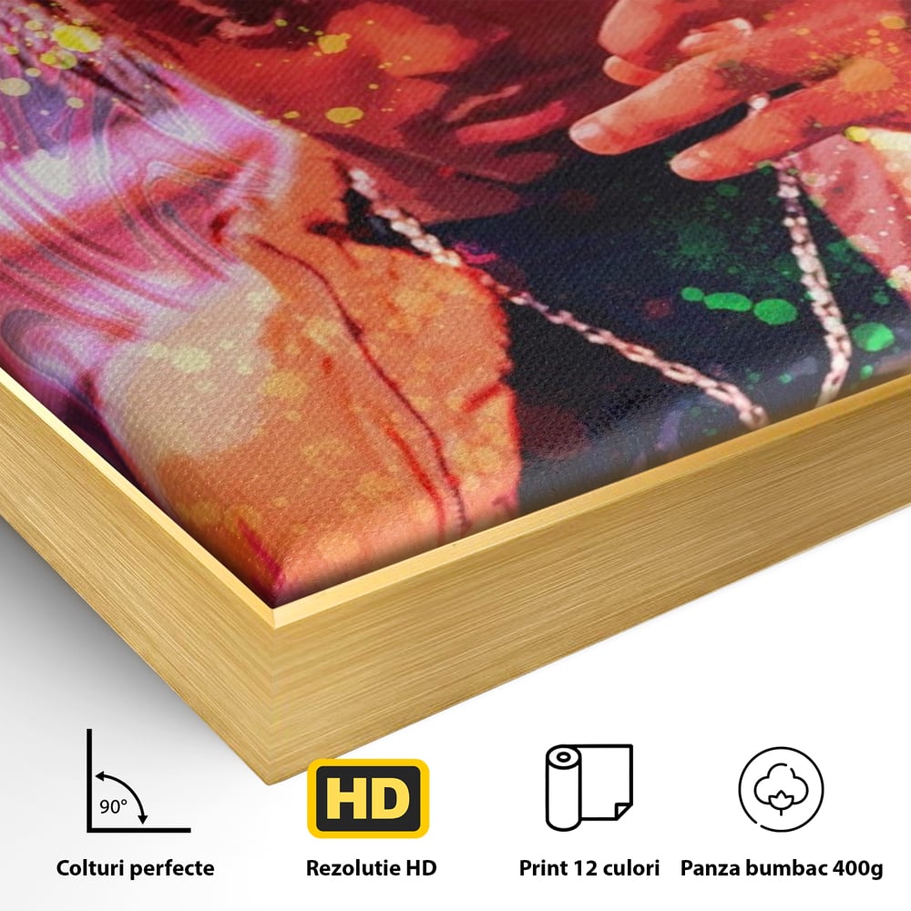 Detaliu al suprafetei: tablou portret juice wrld, in rama de aluminiu auriu