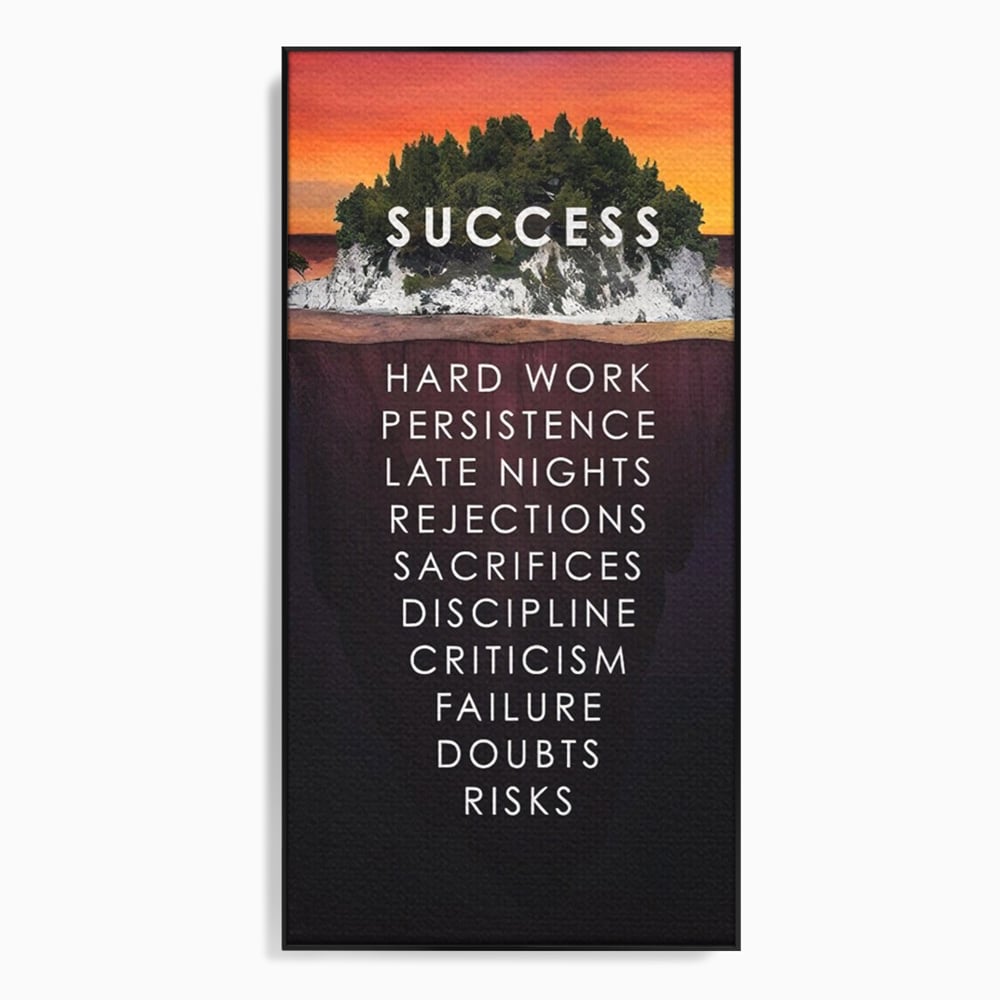 Tablou canvas cu tablou motivational cu iceberg si insula, in rama de aluminiu negru