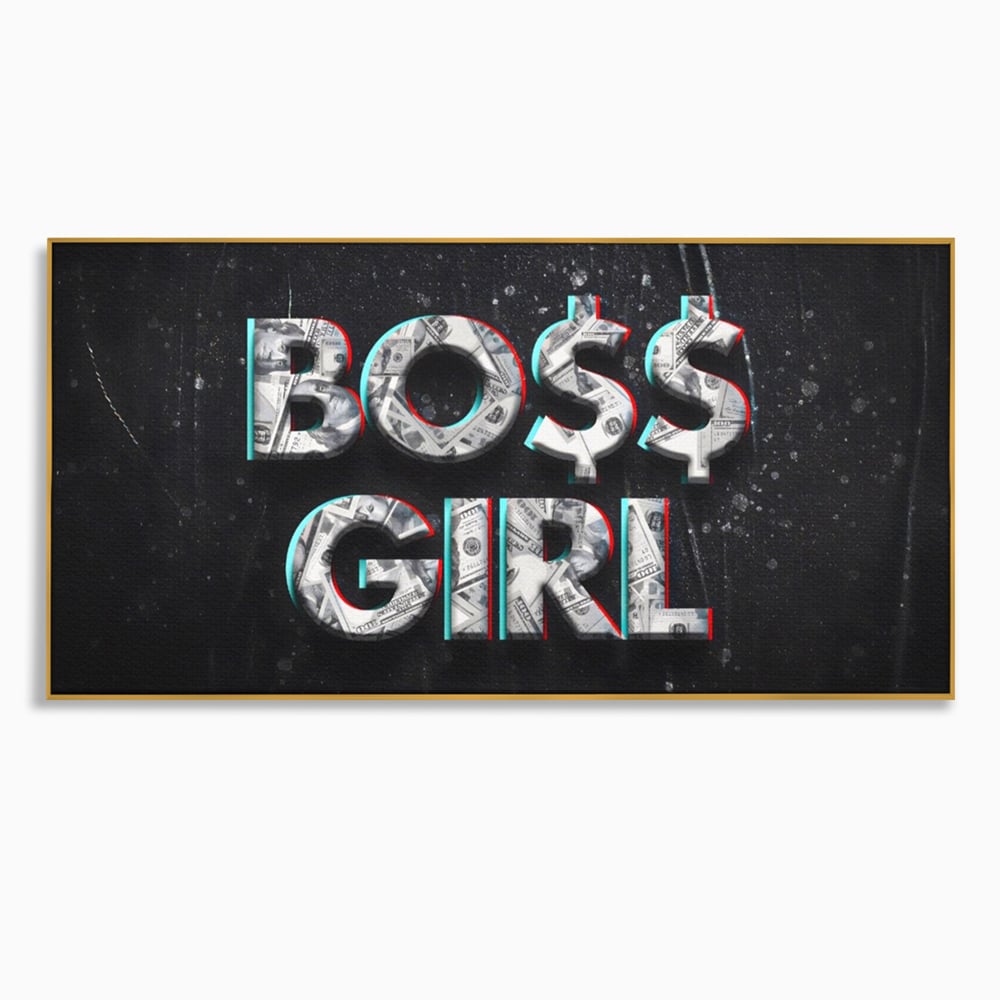 Tablou canvas cu tablou canvas motivant boss girl, in rama de aluminiu auriu