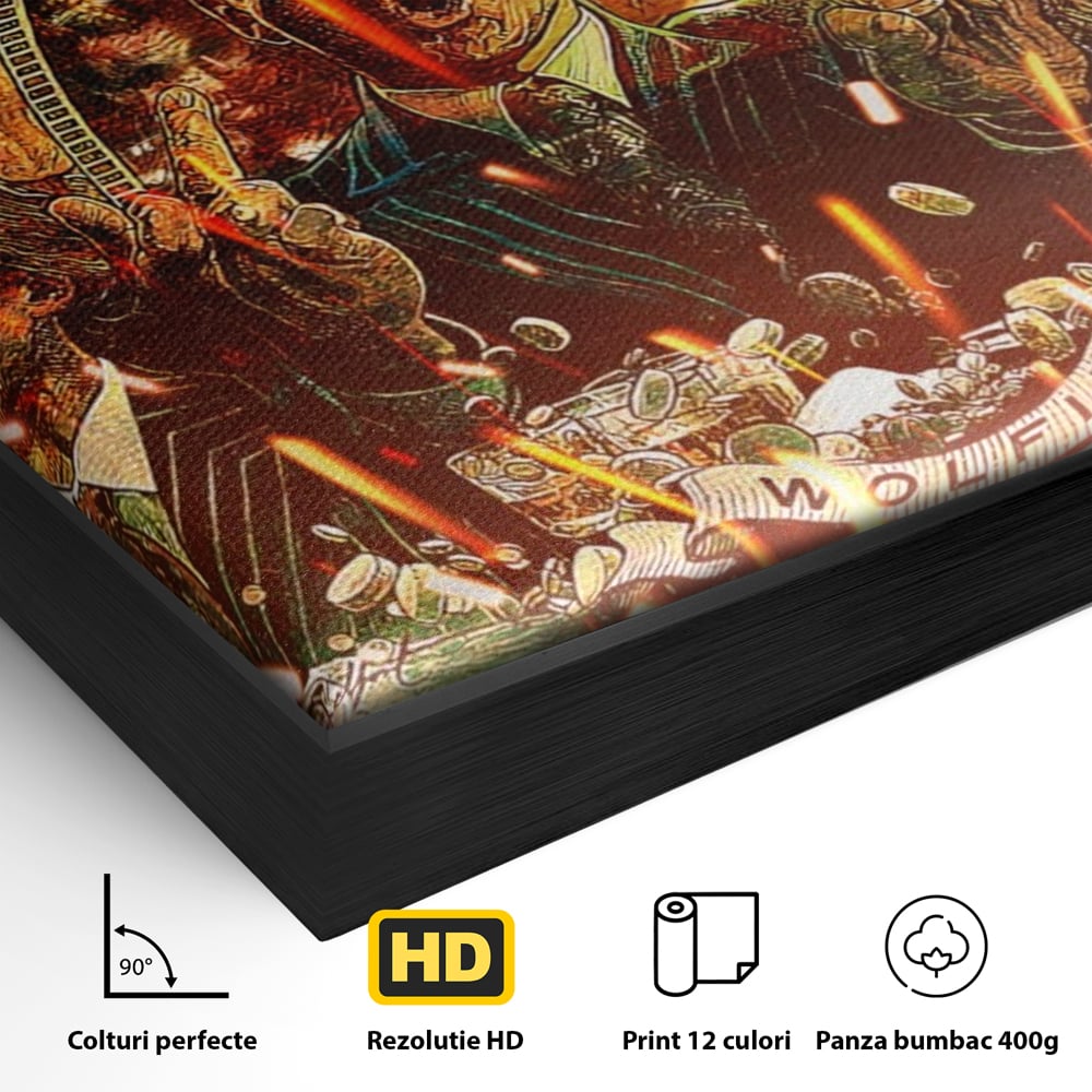 Detaliu al suprafetei: tablou canvas cu celebrul film, in rama de aluminiu negru