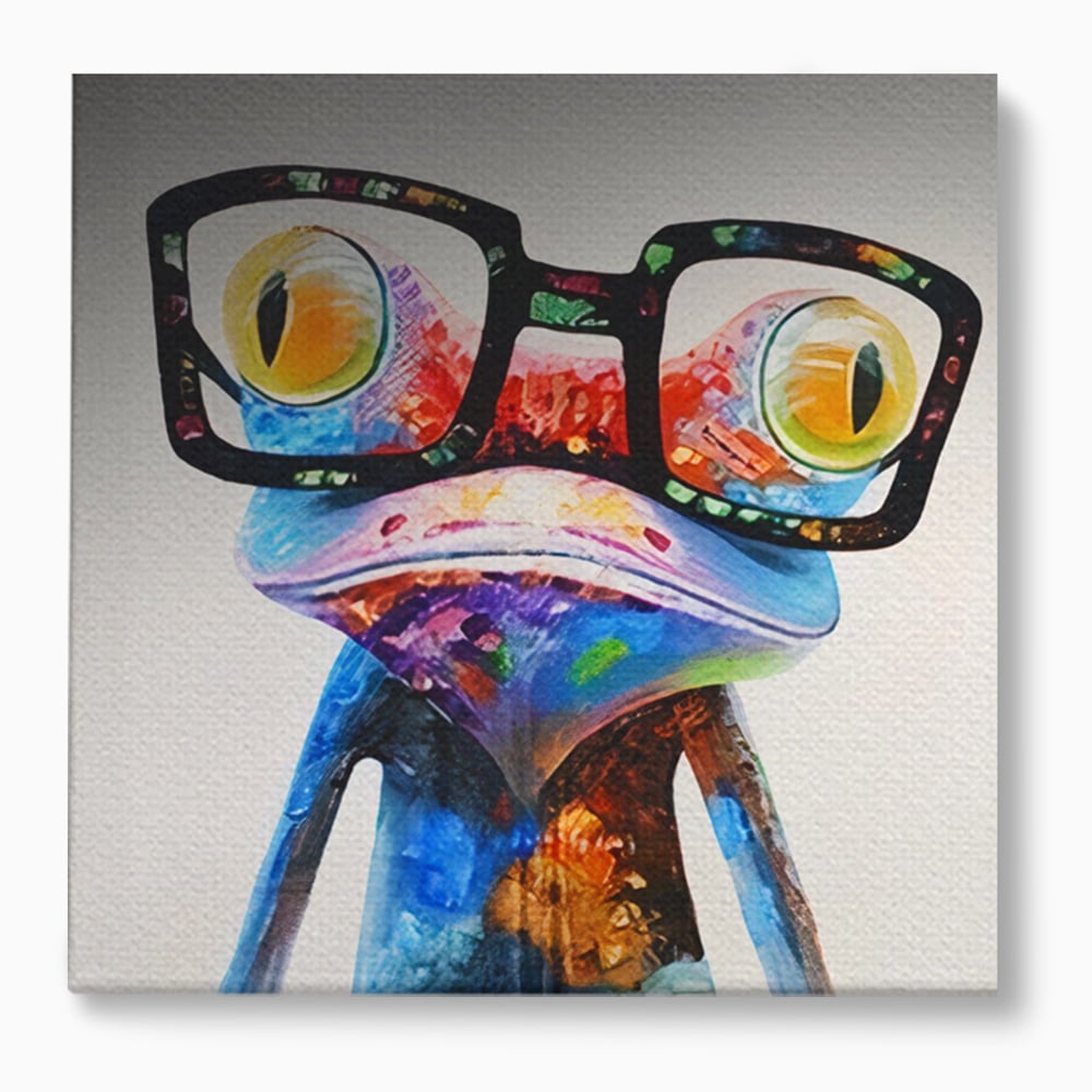 Tablou canvas cu tablou canvas cu broasca in ochelari, fara rama, pe sasiu de lemn