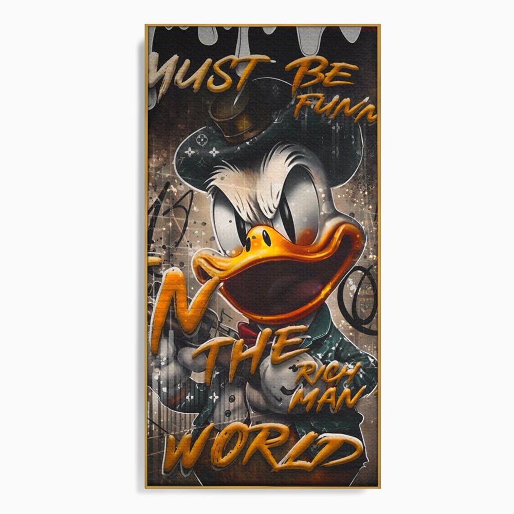 Tablou canvas cu tablou canvas cu scrooge mcduck, in rama de aluminiu auriu