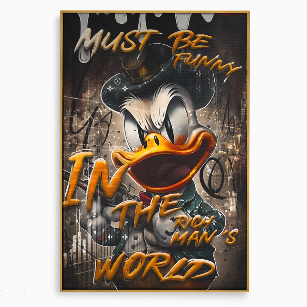 Tablou canvas cu tablou canvas cu scrooge mcduck, in rama de aluminiu auriu