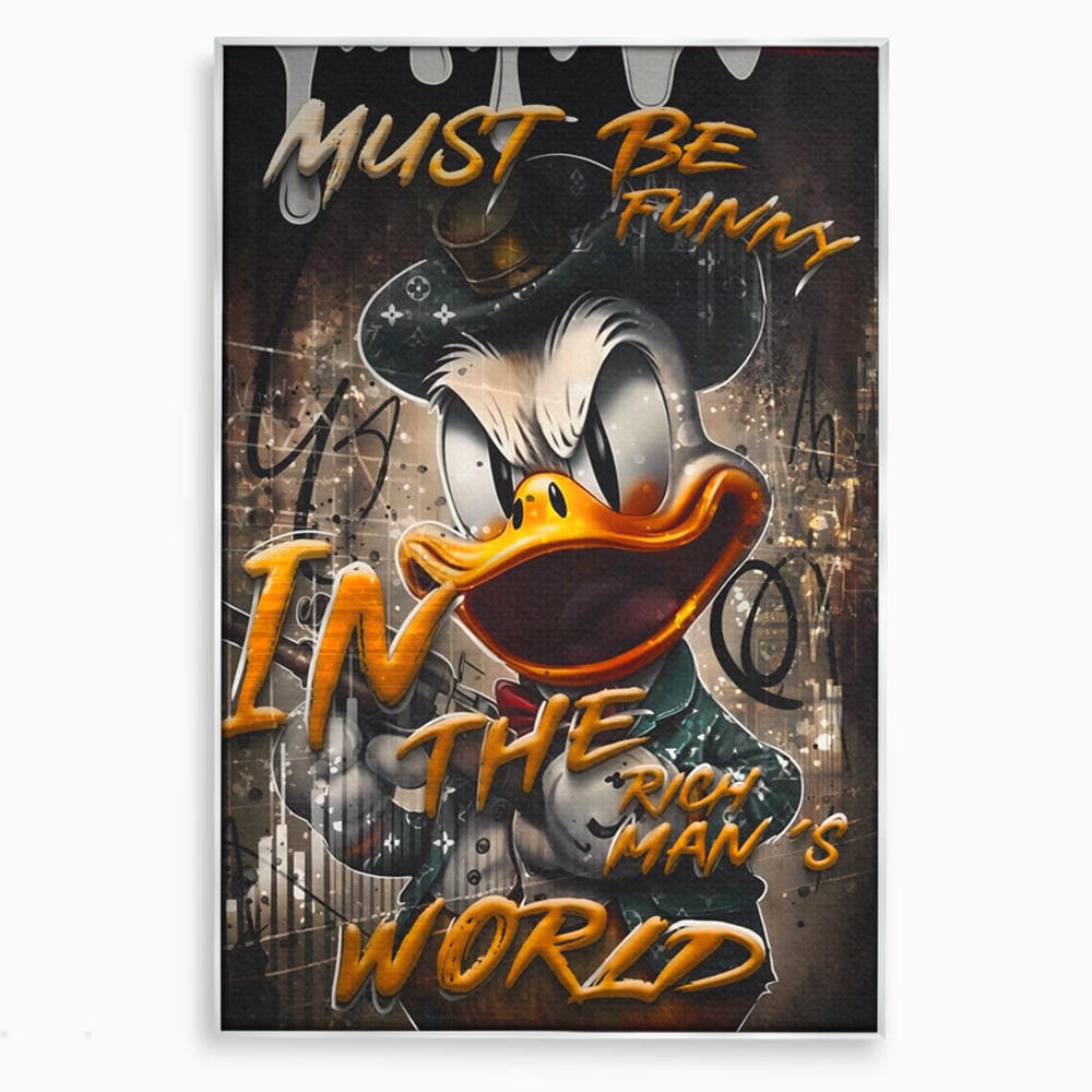 Tablou canvas cu tablou canvas cu scrooge mcduck, in rama de aluminiu argintiu