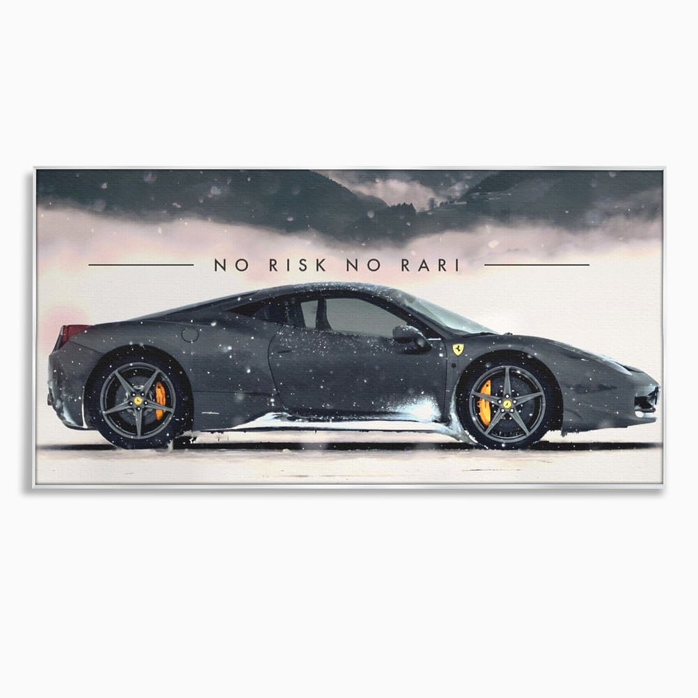 Tablou canvas cu tablou canvas cu masina ferrari pe zapada, in rama de aluminiu argintiu