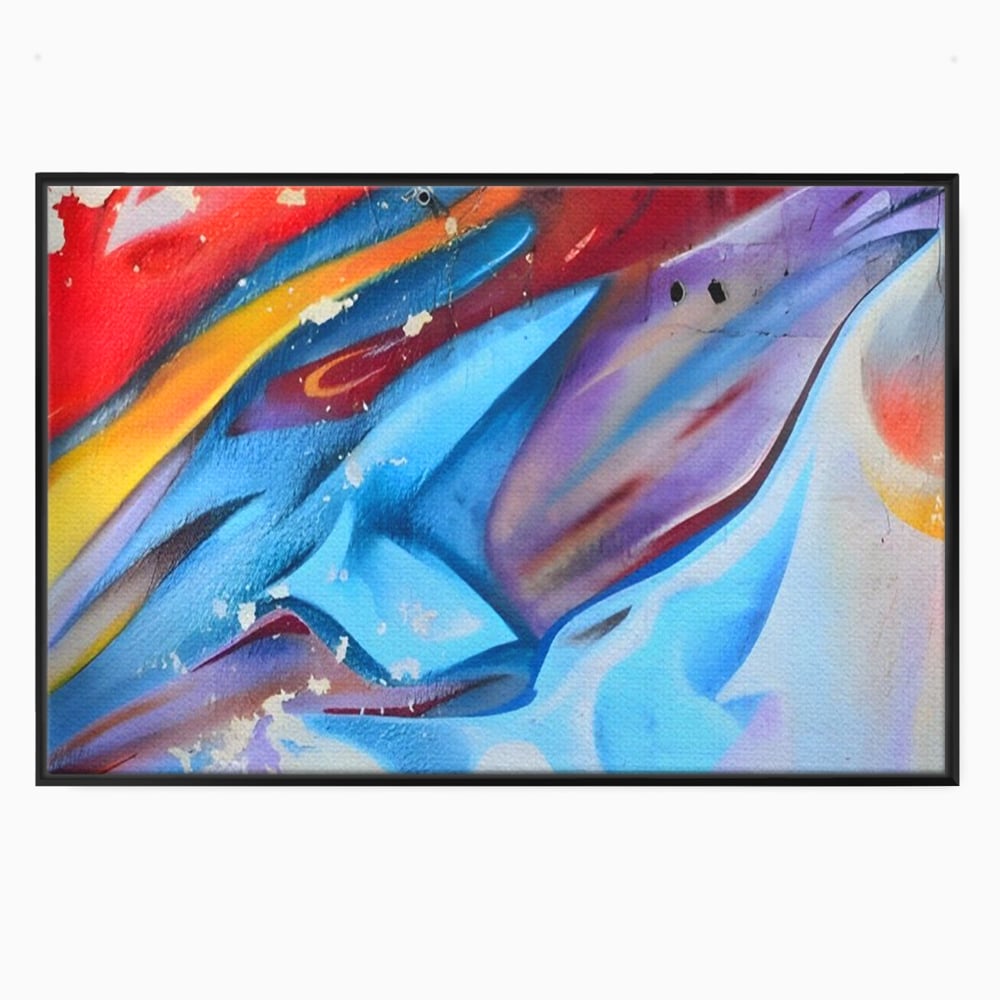 Tablou canvas cu pictura abstracta cu graffiti multicolor, in rama de aluminiu negru