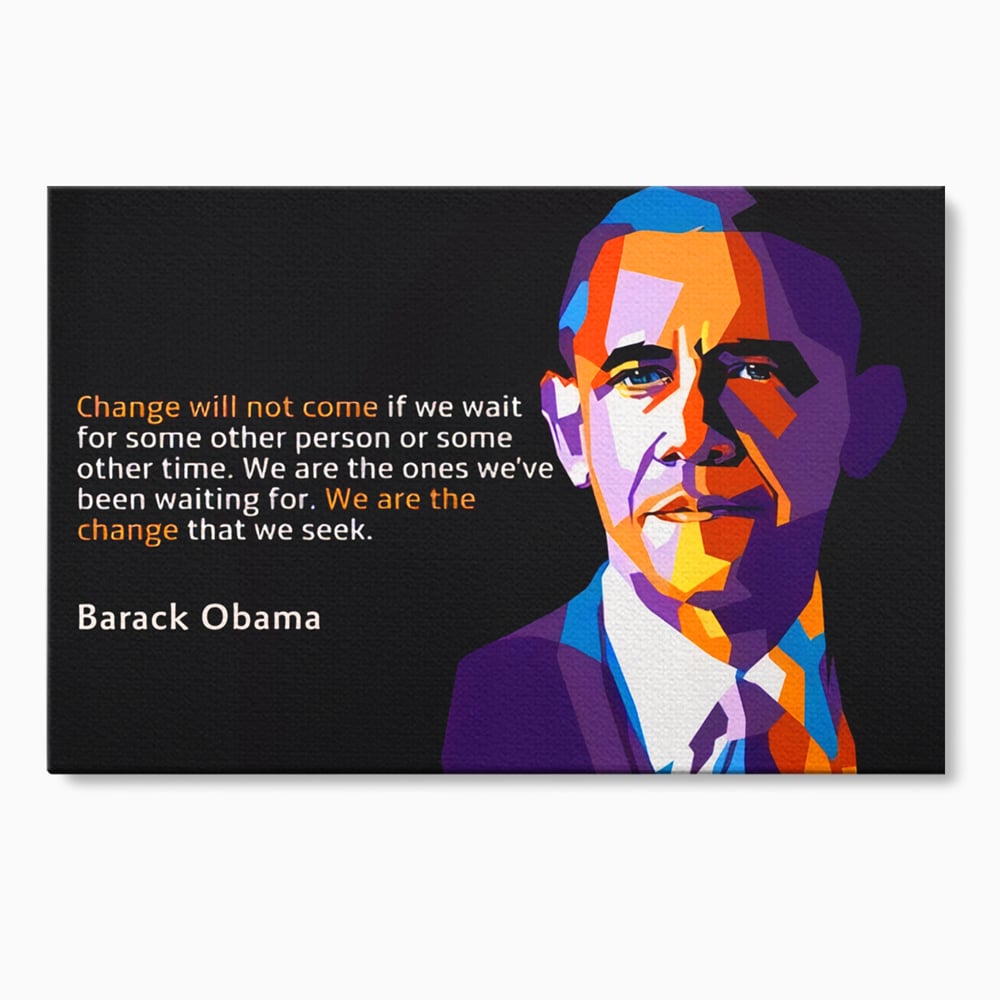 Tablou canvas cu tablou canvas cu portretul stilizat al lui barack obama, fara rama, pe sasiu de lemn