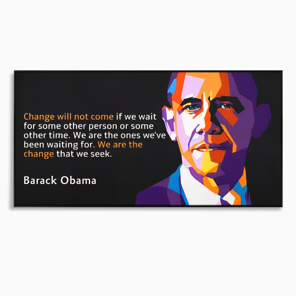 Tablou canvas cu tablou canvas cu portretul stilizat al lui barack obama, in rama de aluminiu negru