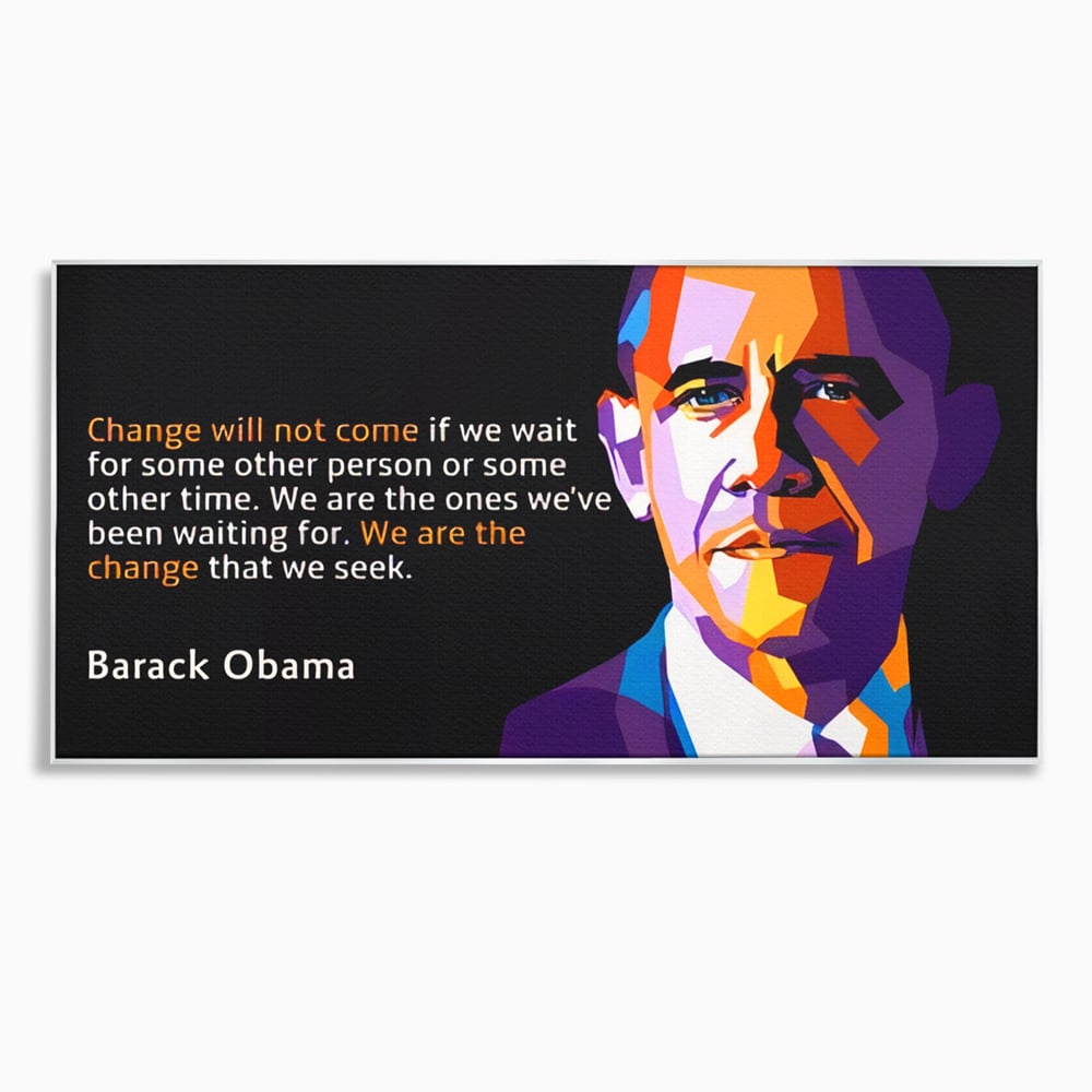Tablou canvas cu tablou canvas cu portretul stilizat al lui barack obama, in rama de aluminiu argintiu