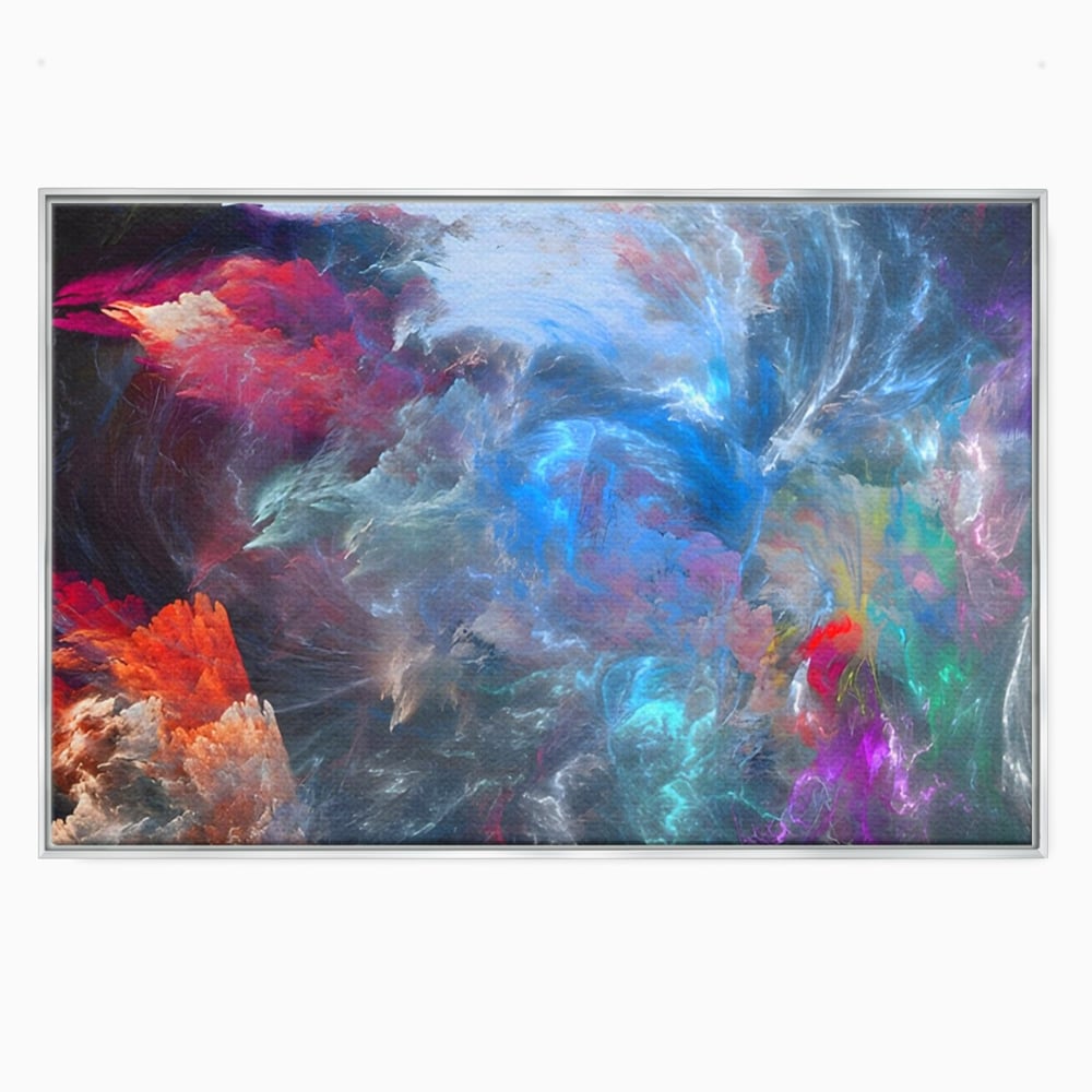 Tablou canvas cu tablou canvas cu explozie cosmica, in rama de aluminiu argintiu