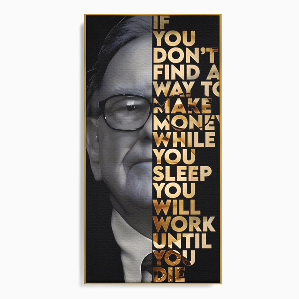 Tablou canvas cu tablou canvas cu warren buffett, in rama de aluminiu auriu