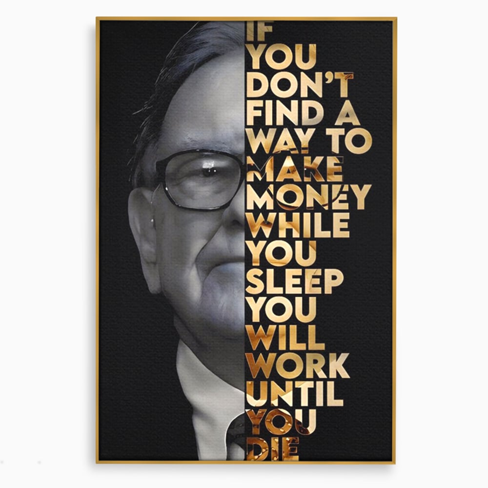 Tablou canvas cu tablou canvas cu warren buffett, in rama de aluminiu auriu