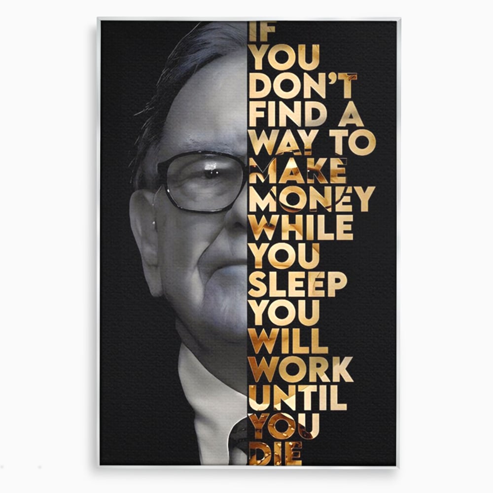 Tablou canvas cu tablou canvas cu warren buffett, in rama de aluminiu argintiu