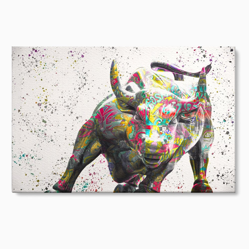 Tablou canvas cu tablou canvas cu taur colorat, fara rama, pe sasiu de lemn