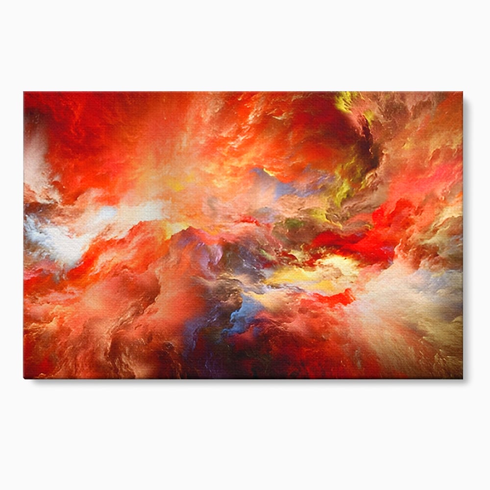 Tablou canvas cu pictura abstracta cu nori rosii, fara rama, pe sasiu de lemn