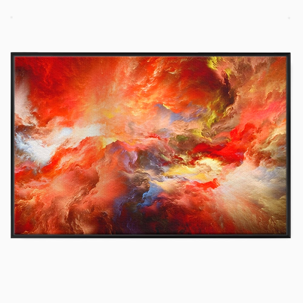 Tablou canvas cu pictura abstracta cu nori rosii, in rama de aluminiu negru