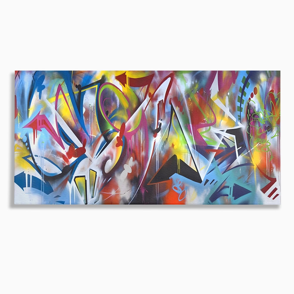 Tablou canvas cu tablou canvas cu arta graffiti colorata, fara rama, pe sasiu de lemn